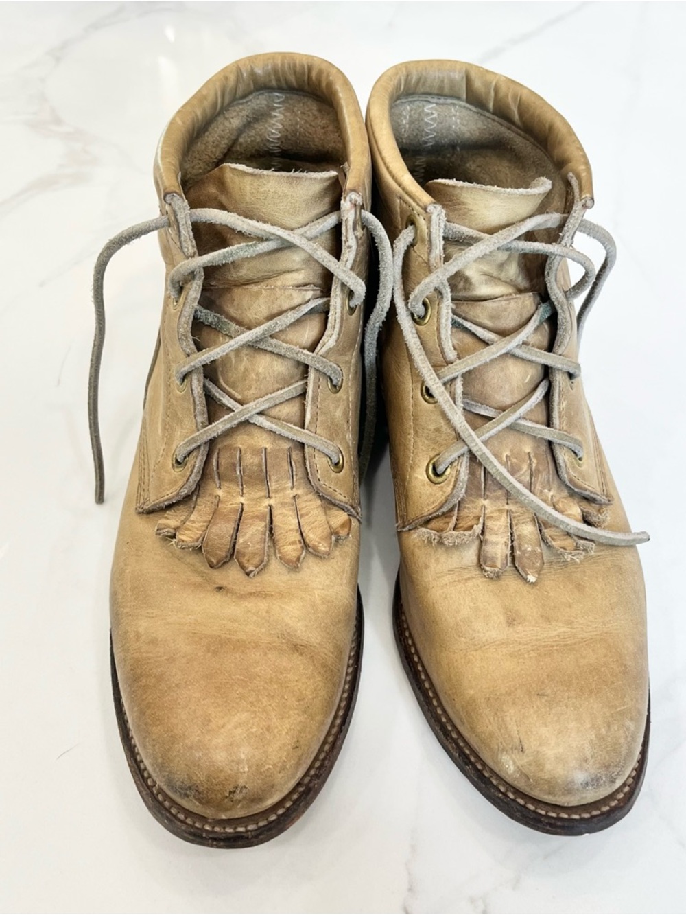 Justin Boots Tan Leather Lace-Up Kiltie Boots Size 8.5